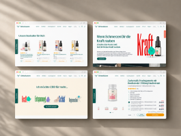 Responsives Webdesign für die Selfcare-Marke Grinsekatzen – Tablet-Mockups zeigen verschiedene Seiten des Onlineshops mit individuellem Corporate Design und Produktdarstellungen.